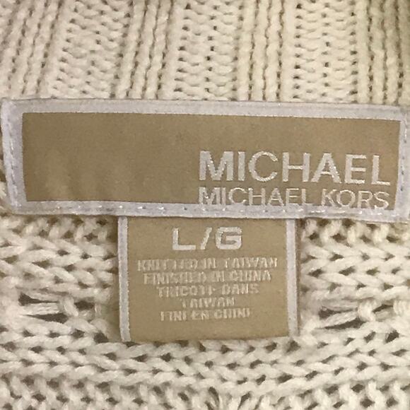 Michael Michael Kors Sweater Large Womens Cream Ivory Cableknit Short Sleeve L - Picture 3 of 11